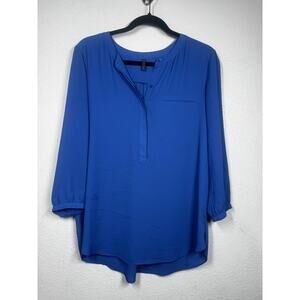 NYDJ Button Up Blouse Top Royal Blue Sz M Pleated  3/4 Sleeve